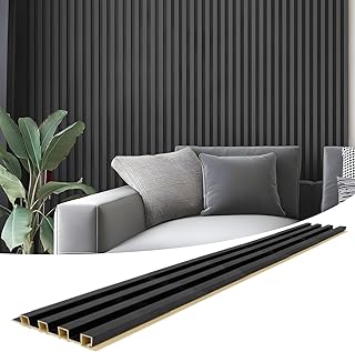 Art3d 8-Pack 96 x 6in. WPC Acoustic Slat Wall Panel for Modern Interior Decor, TV Background, Living Room, Matte Black