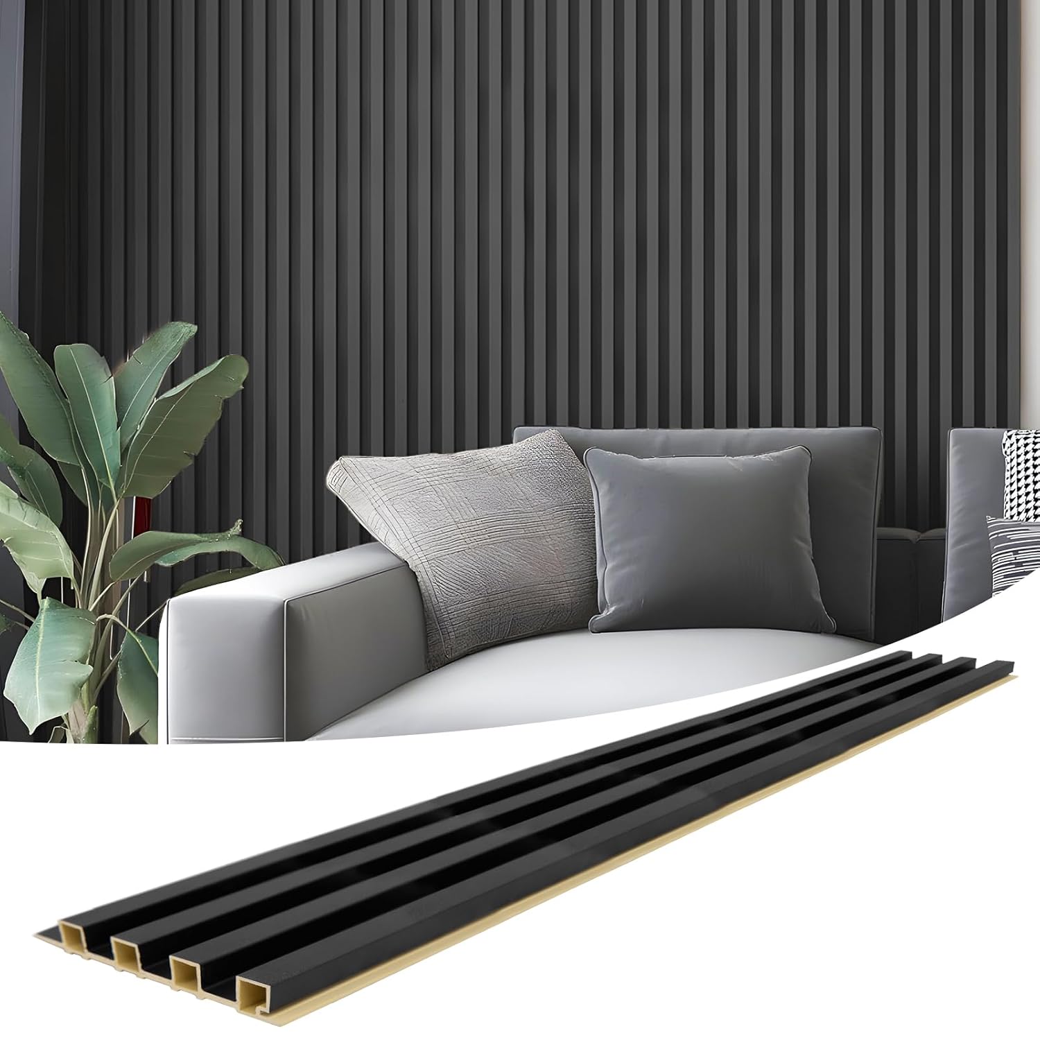 Art3d 8-Pack 96 x 6in. WPC Acoustic Slat Wall Panel for Modern Interior Decor, TV Background, Living Room, Matte Black