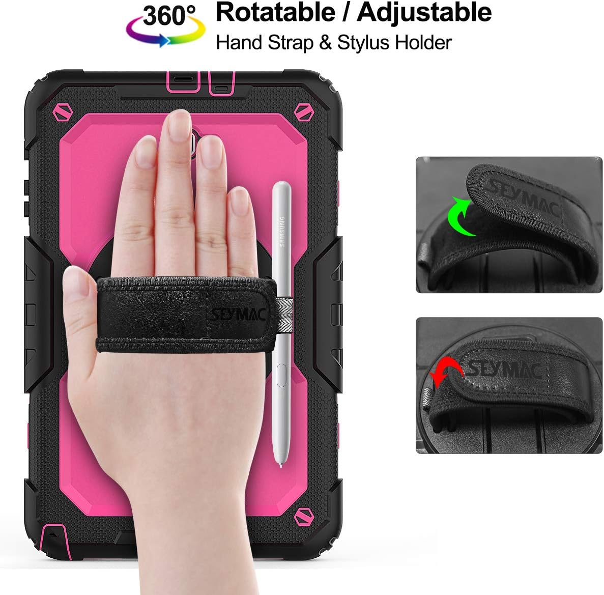 Galaxy Tab A 10.1 T580/T585/T587 Case 2016, [Full-Body] & [Shock Proof] Armor Protective Case with 360 Rotating Stand & Strap for Samsung Galaxy Tab A 10.1 T580/T585/T587(Rose+Black)