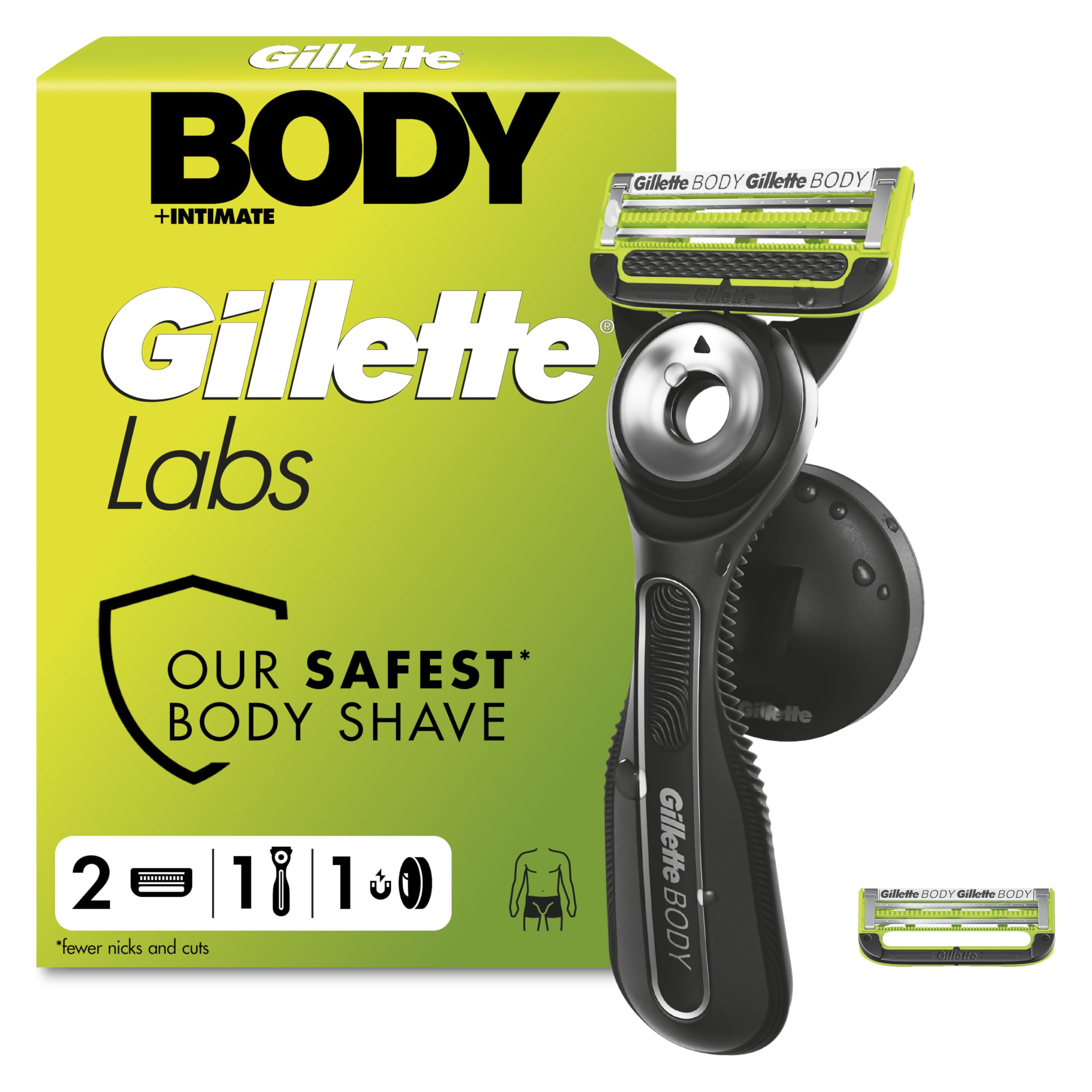 GilletteLabs Body + Intimate Razor for Men, 1 Handle & 2 Cartridges