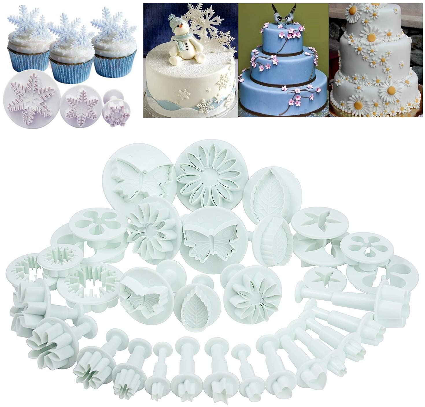 Flower Cookie Cutters,Cake Tools 36 Piece Fondant Cake Cookie Plunger Sugarcraft Flower Leaf Butterfly Heart Shape Decorating Mold DIY Icing Plunger Tools