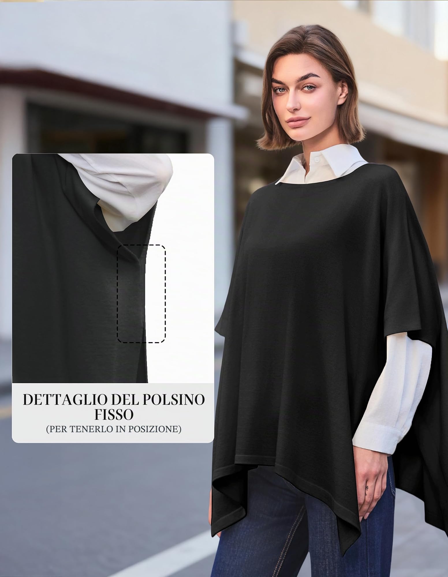 PULI Maglione da donna elegante in viscosa lavorato a maglia, con poncho