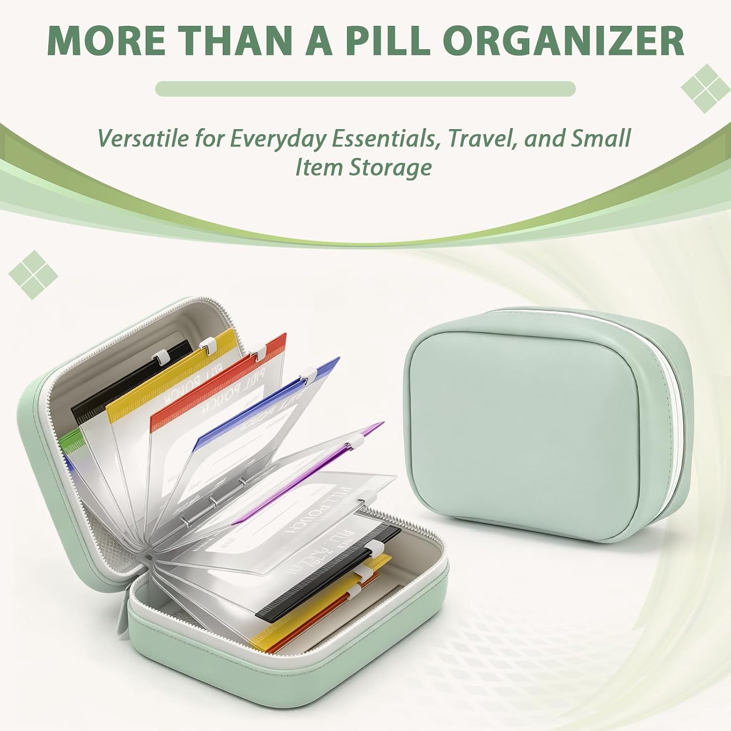 A8 Waterproof Pill Organizer Set with 14PCS Pouches, A8 Waterproof Pill Pouch Set, Large Weekly Pill Organizer with 14 Color-Coded Medicine Pouches, Reusable Leak-Proof Weekly Pill Storage Case