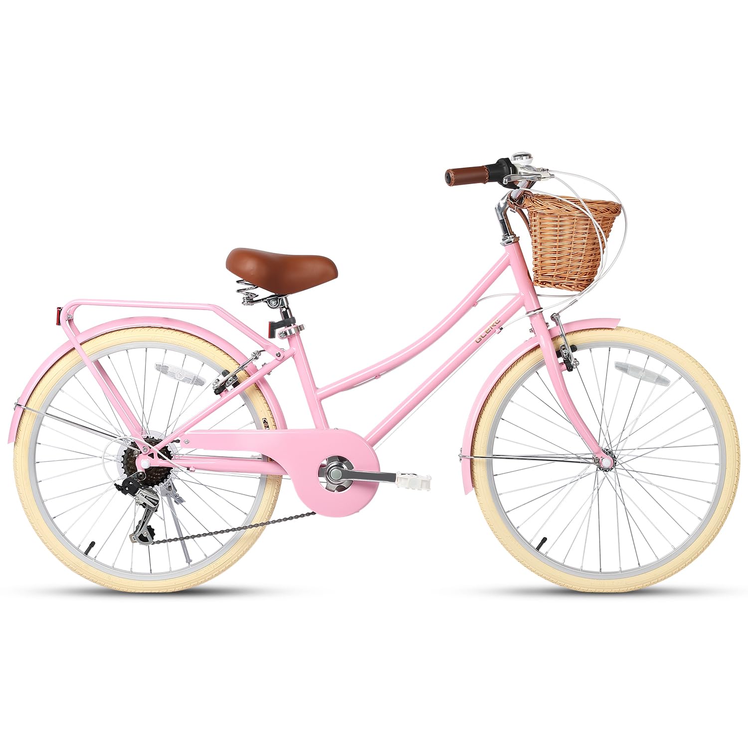Glerc Missy 24“ Zoll Mädchen Cruiser Kinder Fahrrad 6-Gang Teen Hybrid City Fahrrad für Jugendliche im Alter von 12 13 14 15 Jahren mit Weidenkorb & Leichtgewicht, Pink