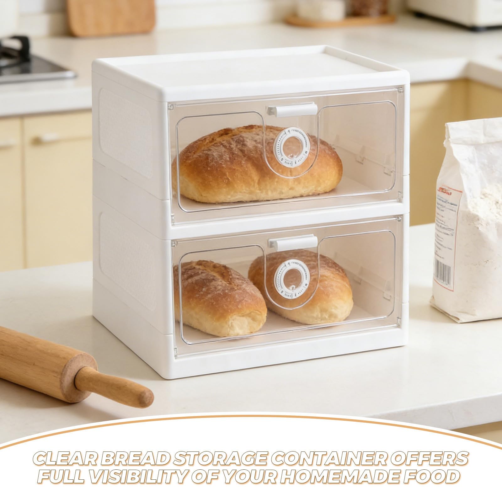Scatola per Pane in Plastica a Doppio Strato con Timer, Conservazione Freschezza e Visibilità Totale, Organizer per Alimenti da Cucina per Uso Casalingo