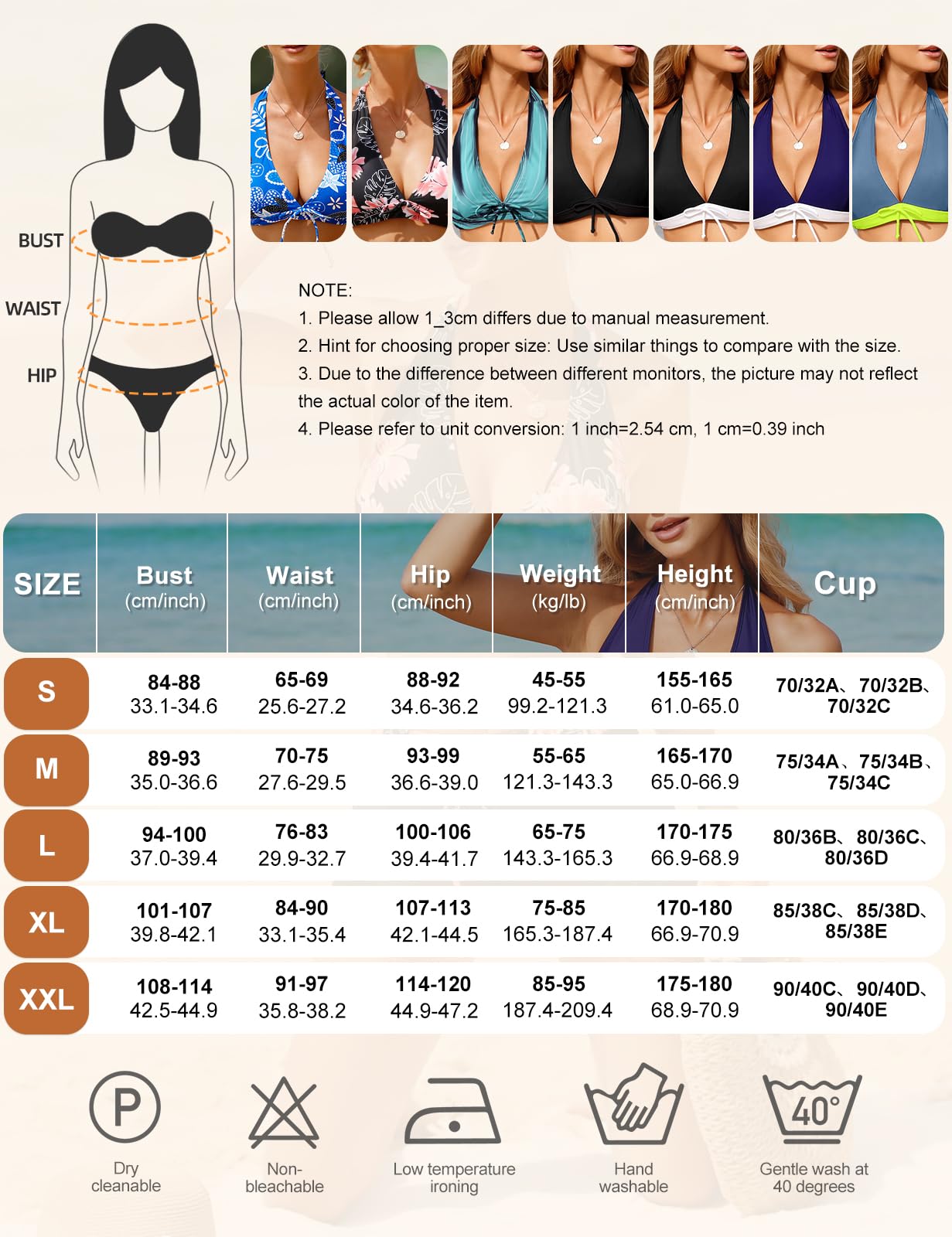 Vancavoo Traje de baño de Mujer de Dos Piezas Push Up Halter Bikini Estampado Cuello de V Bañadores Sexy Bikini y Deportivo de Cintura Alta Shorts Bañador