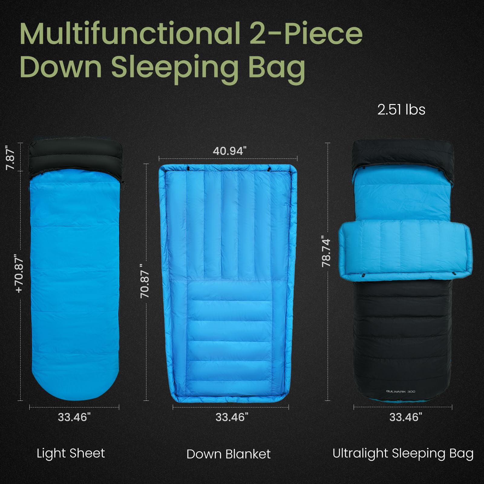 ATEPA Sac de couchage en duvet pour randonnée ultraléger 650 FP, -6,7 °C/-1,1 °C 4 saisons, sac de couchage 2 pièces en matériau recyclable avec sac de compression, comme couverture