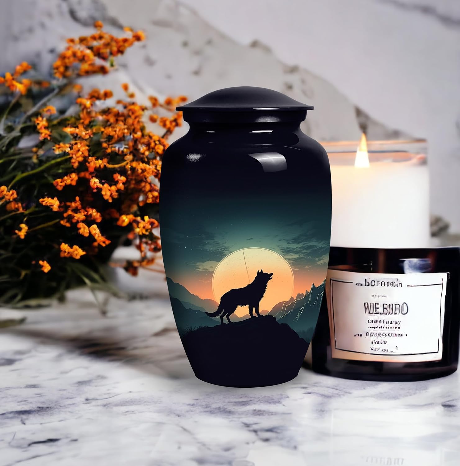Wolf Urn for Human Ashes for Adult Male & Female -Memorial for Human Remains Mom & Dad -Cremation Urn for Adult Men & Women -Funeral Decotative Urns, Black, PAR-CUST-URN024