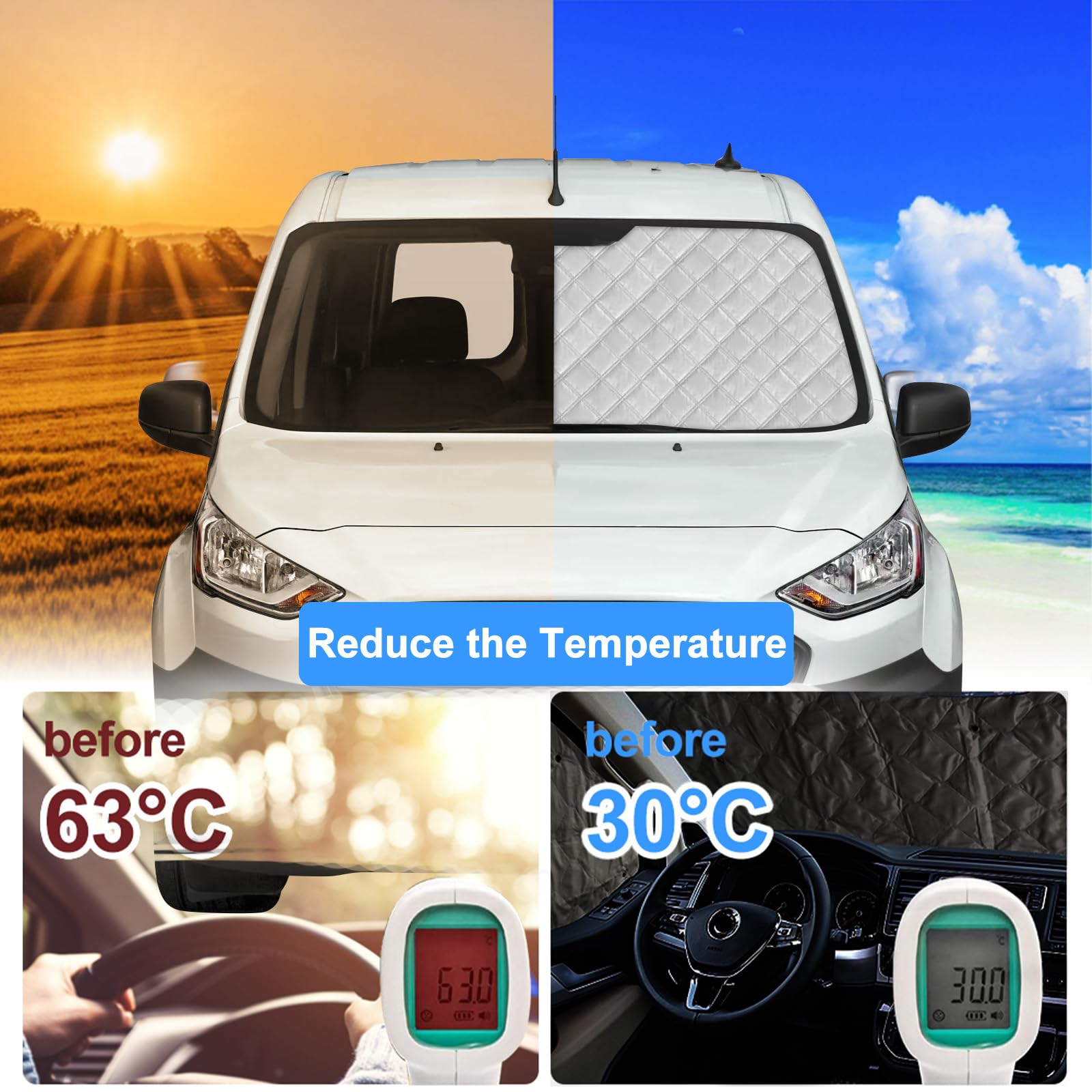 Parabrezza Auto Compatibile con Ford Tourneo Connect (SWB) 2013-2022, 8 Pezzi Tappetino Termico Cabina, Parasole Interna Auto Impermeabile e Pieghevole