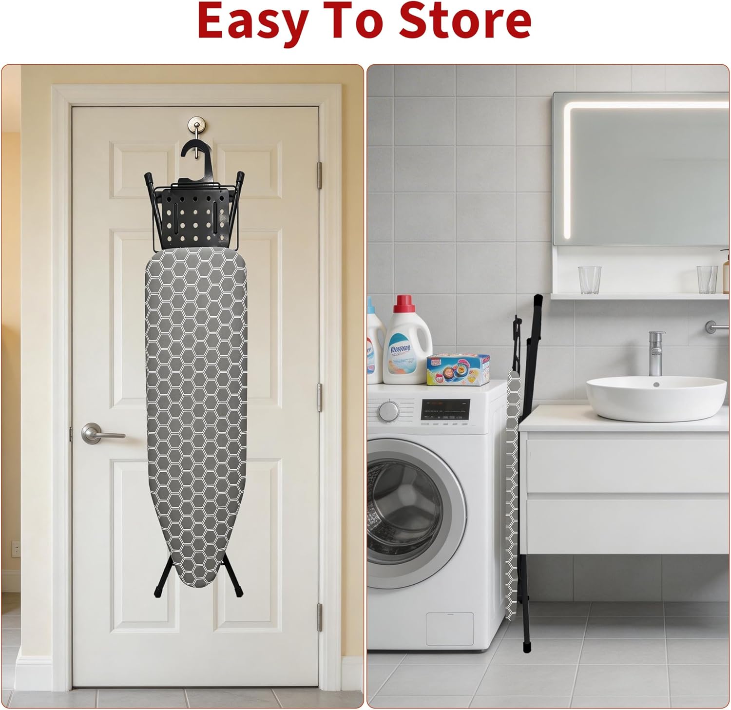 Ironing Board with Metal Iron Rest and Built-in Hook, 7 Adjustable Heights, 43" ×13" Standard Size Iron Board with 4-Layer Heat Resistant Cover and Pad for Home Apartment Laundry, Gray
