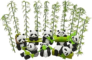 8Pcs Miniature Panda and Bamboo Figurines Mini Panda Figures Resin Cake Toppers for DIY Fairy Garden Dollhouse Bonsai Craft Moss Landscape Birthday Party Decors