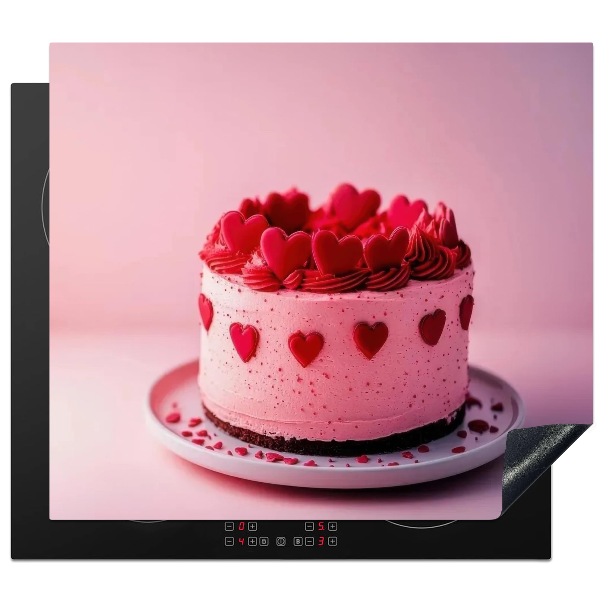 KitchenYeah© Induction Hob Protector Mat 20.2"x22.9" / 58.3x51.3 cm Cooker Top Protectors Cover Ceramic Covers Electric Hobs Vinyl Cake - Heart - Pink