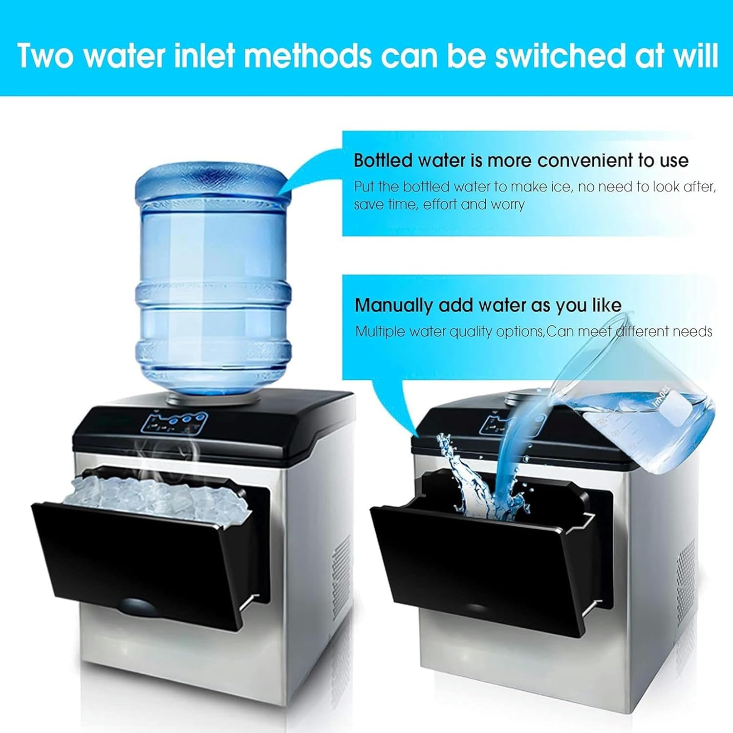 Ice Maker Portable Ice Cube Maker Machine Counter Automatic Electric Ice Machine with Ice Shovel for Student Dormitory Home Kitchen Bars Coffee Tea Shops| 12 Ice/8-12 Min