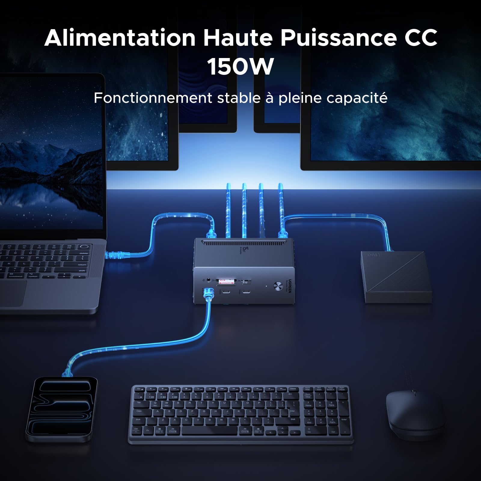 UGREEN DisplayLink Docking Station USB C Quadruple Affichage pour Mac | 15 en 1, 2 DP, 2 HDMI, Unique 8K, Quatre Écrans 4K, 10Gbps, 3A2C, RJ45 2.5GbE, PD 100W Charge, SD TF, Audio 3.5mm, CC 150W