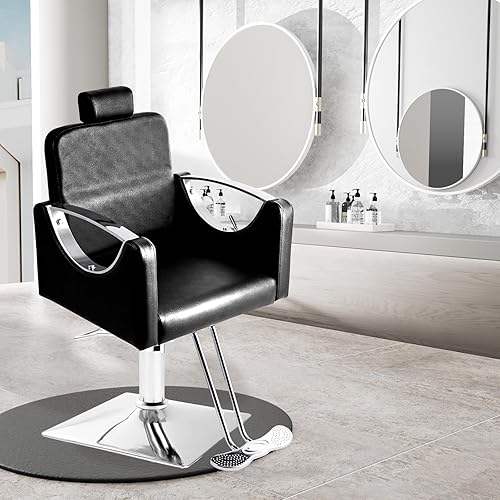 Miniatura 2 de Hicomony Silla de peluquería reclinable, silla de salón negra para estilista, sillas de peluquería giratorias de 360 grados para el hogar de la