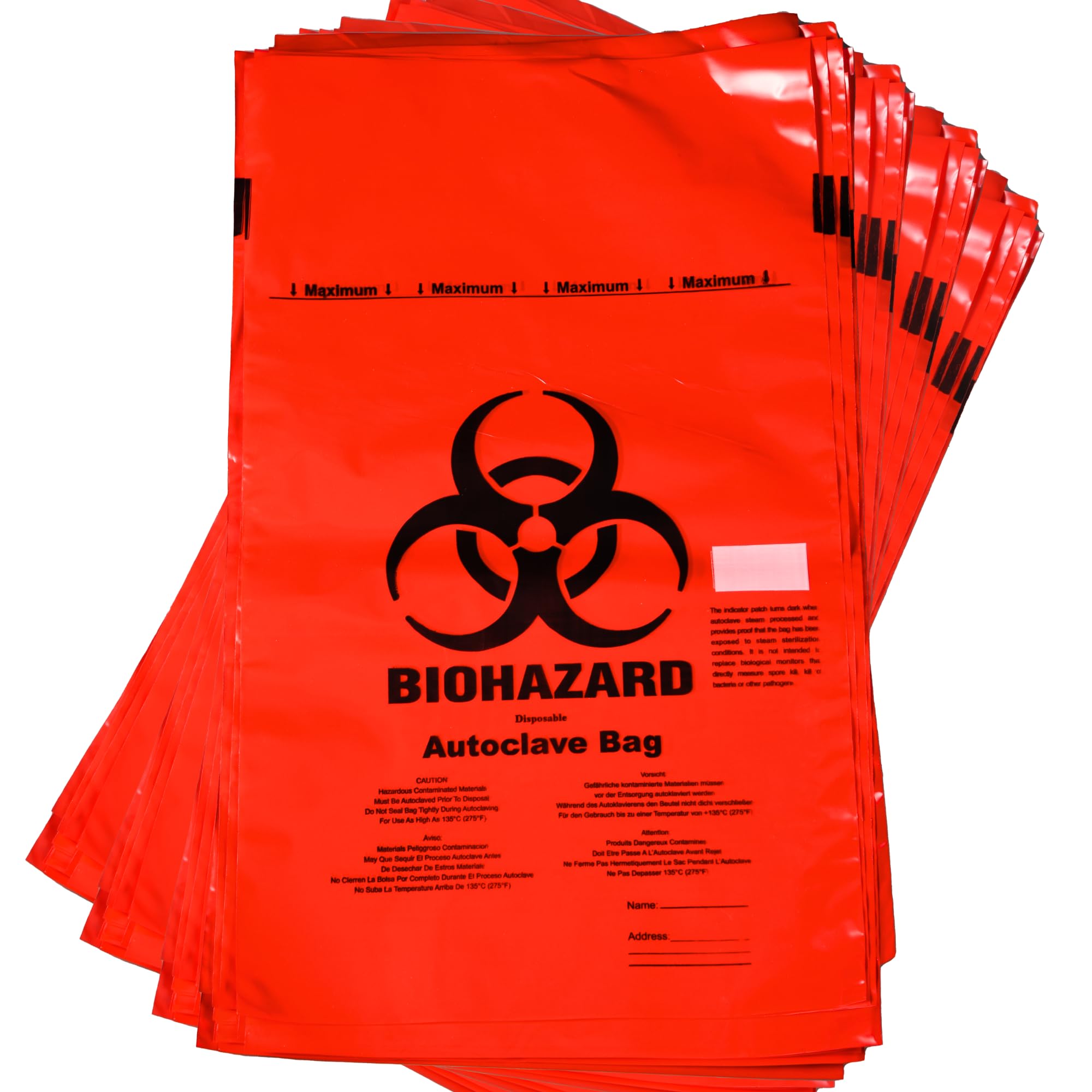 Labsales Biohazard Waste Disposal Bags Red, Heavy-Duty, Leak Proof for Hazardous Waste Bio Hazard Disposal, with Sterilization Indicator Patch 8L Volume 300x500mm Pack of 100 - Autoclavable