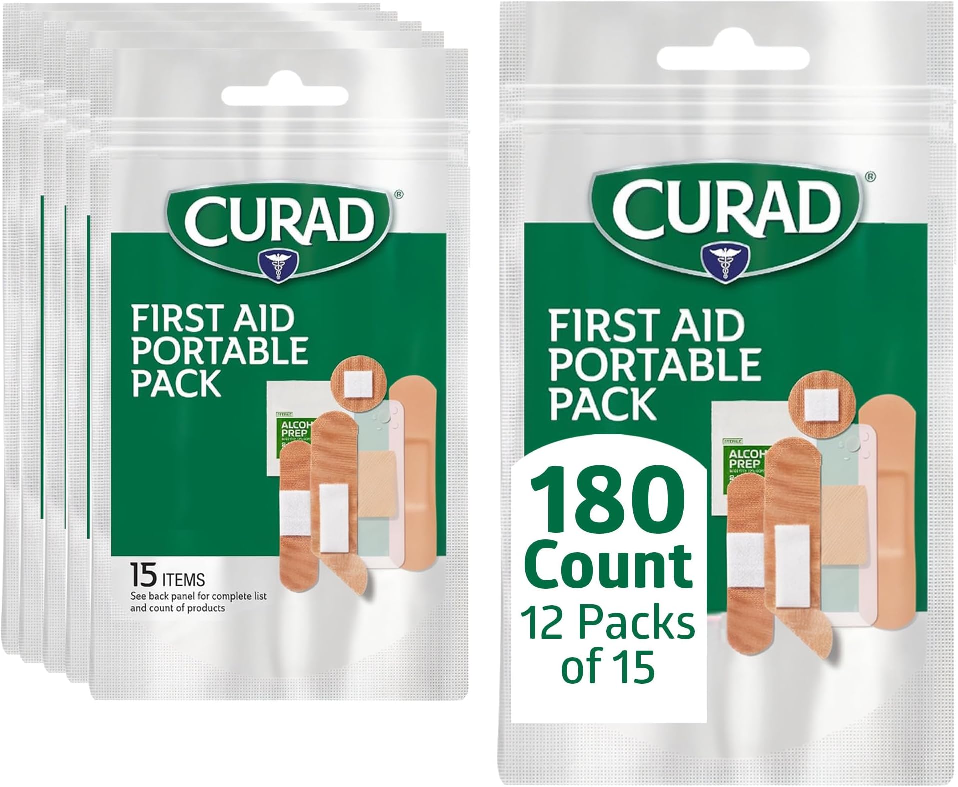 CURAD First Aid Portable Pack |15 - Count On-the-Go Essentials |12 Packs