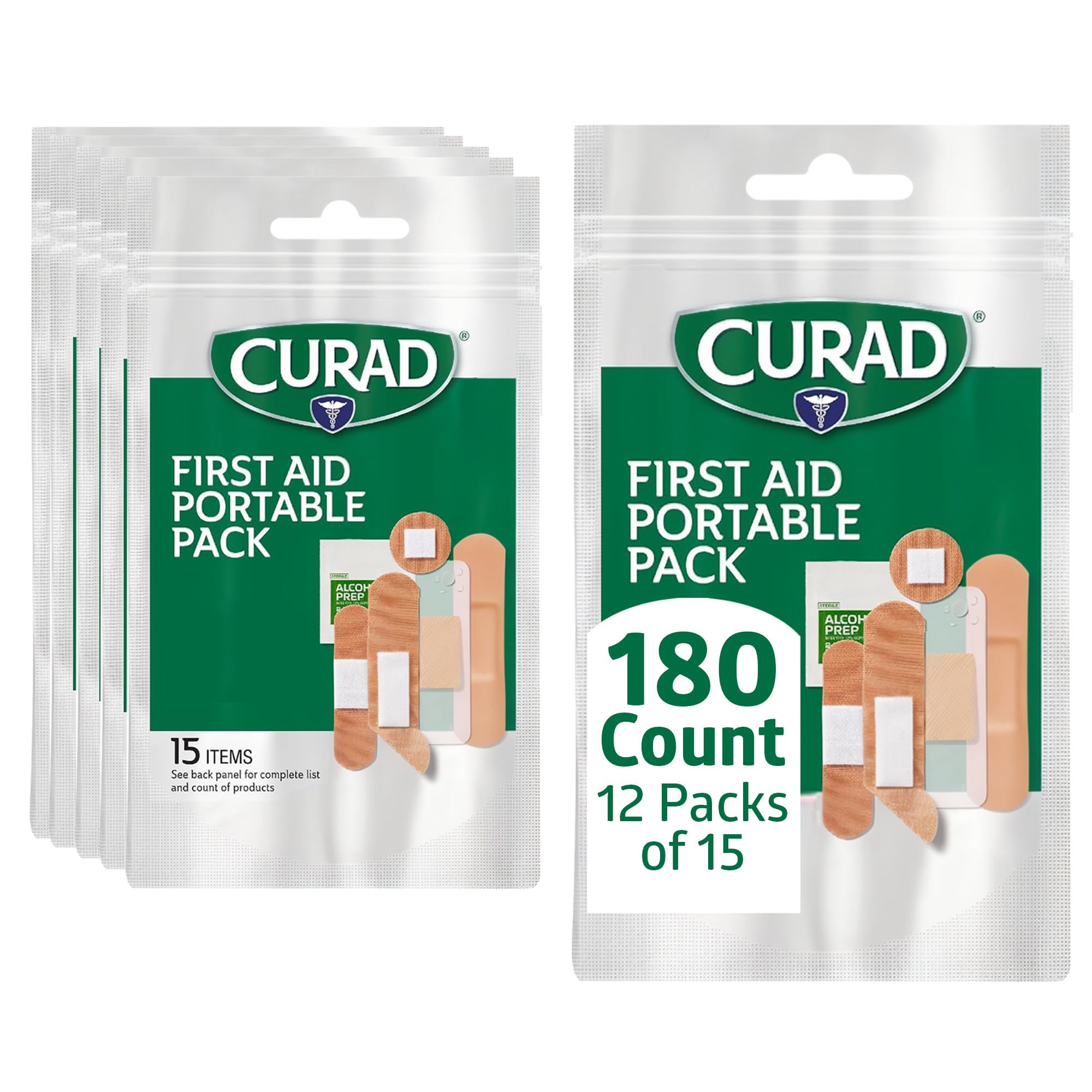 CURAD First Aid Portable Pack |15 - Count On-the-Go Essentials |12 Packs