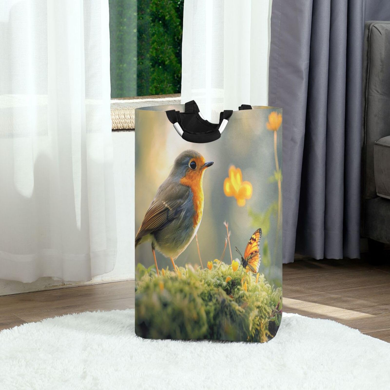 Jihqo Laundry Hamper Basket Cute Forest Bird Collapsible Nursery Storage Bin Waterproof Clothing Baskets for Home Bedroom Bathroom Washing Room