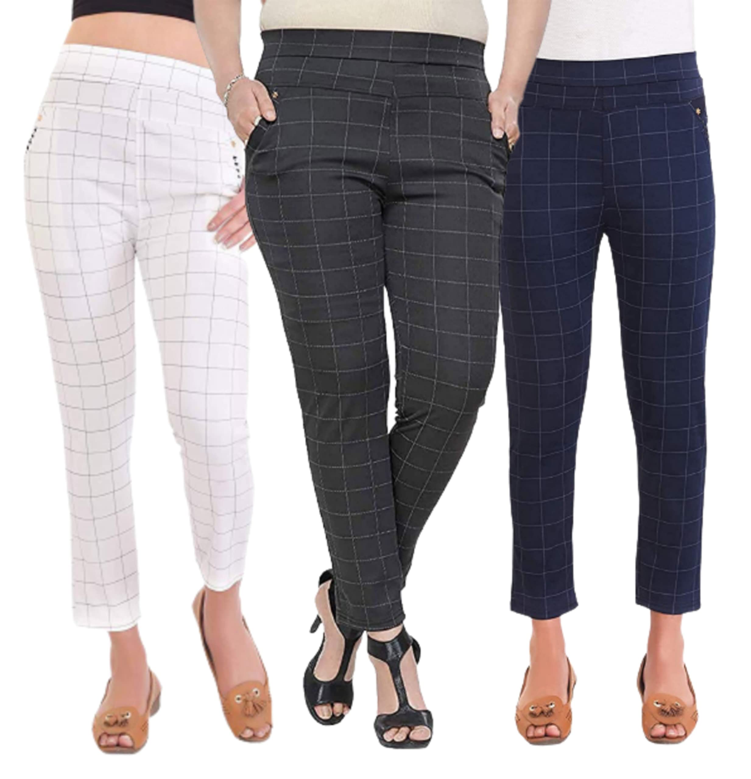 Women’s Slim Fit China Fabric Checkered Jeggings | Comfortable Stretchable Fabric | High-Waist Trousers for Office, Casual, Party | Trendy Ladies Bottom Wear-image-42