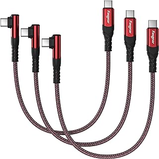Fasgear Short USB C to USB C Cable 3 Pack 1ft 60W Fast Charging USB 2.0 Type C PD Cord 90 Degree Charger Compatible for Galaxy S22/S20 Ultra Pixel 6 Mac-Book Air i-Pad Pro 2020/2021/Mini6 (30cm,Red)