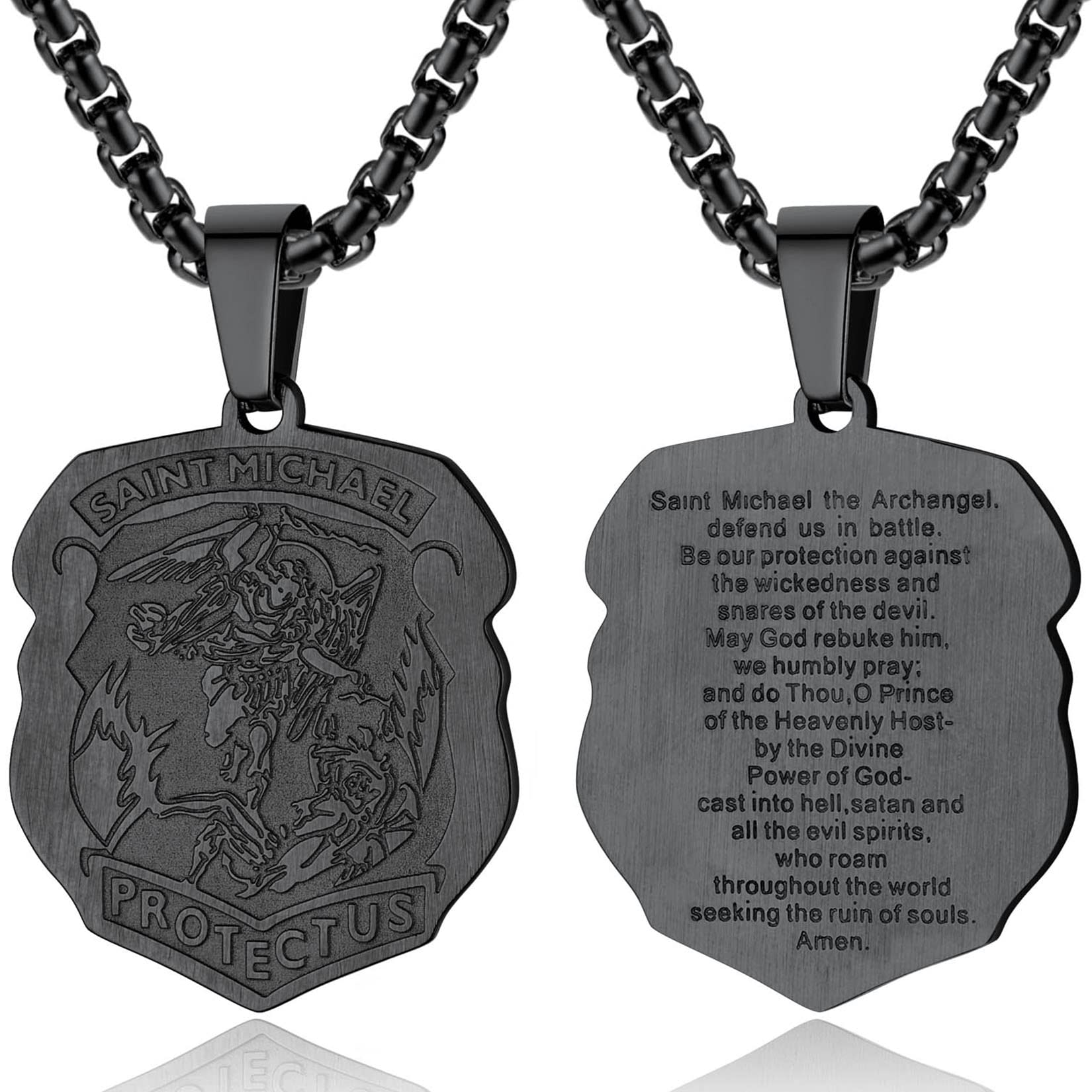 ChainsPro Saint Michael Christopher Pendant Necklace for Men, Protection Archangel Religious Chain Jewelry, Stainless Steel/Gold Plated/Black (Send