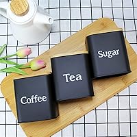 Vista 2 de SOTECH Juego de 3 recipientes de cocina para café, azúcar y té, tarros de metal con tapa de bambú, recipientes cuadrados negros para almacenamiento