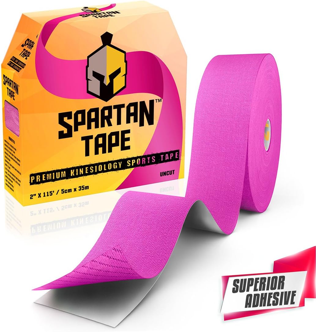 SparthosKinesiology Tape - Bulk Large Jumbo - Free Kinesio Taping Guide! - Support for Pro Athletic Sports and Recovery - Kinetic Extreme Medical Med Strips - Uncut 115 ft Roll (Wild Pink)