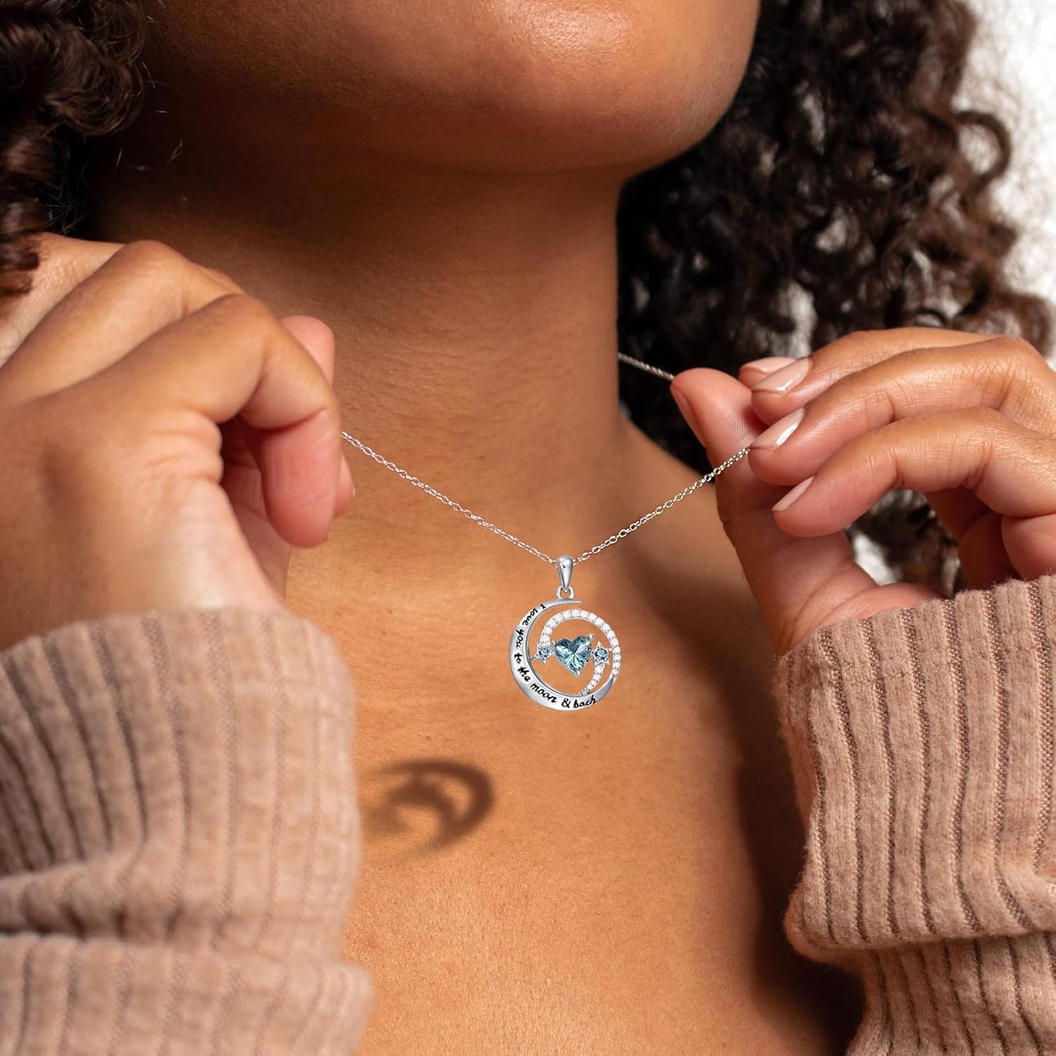 Moon and Star Birthstone Necklace for Women,925 Sterling Silver Celestial I Love You to The Moon and Back Pendant Necklaces Jewelry for Her Wife Mom Gifts for Mothers Day Birthday