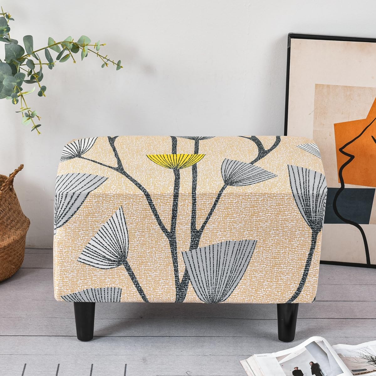 Tebeu88 Style 20 Stretch Footstool Slipcover, Stool Protector Cover With Elastic Bottom, Dustproof Removable Washable Footrest Pouffe Covers (Style 20)