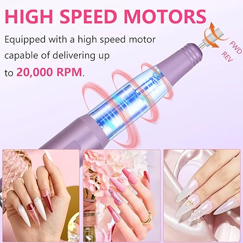 Miniatura 2 de Nail Drill and Dremel - Juego de cuidado de uñas portátil 14 en 1 alimentado por USB con velocidad de 20000 RPM para gel, polvo de inmersión