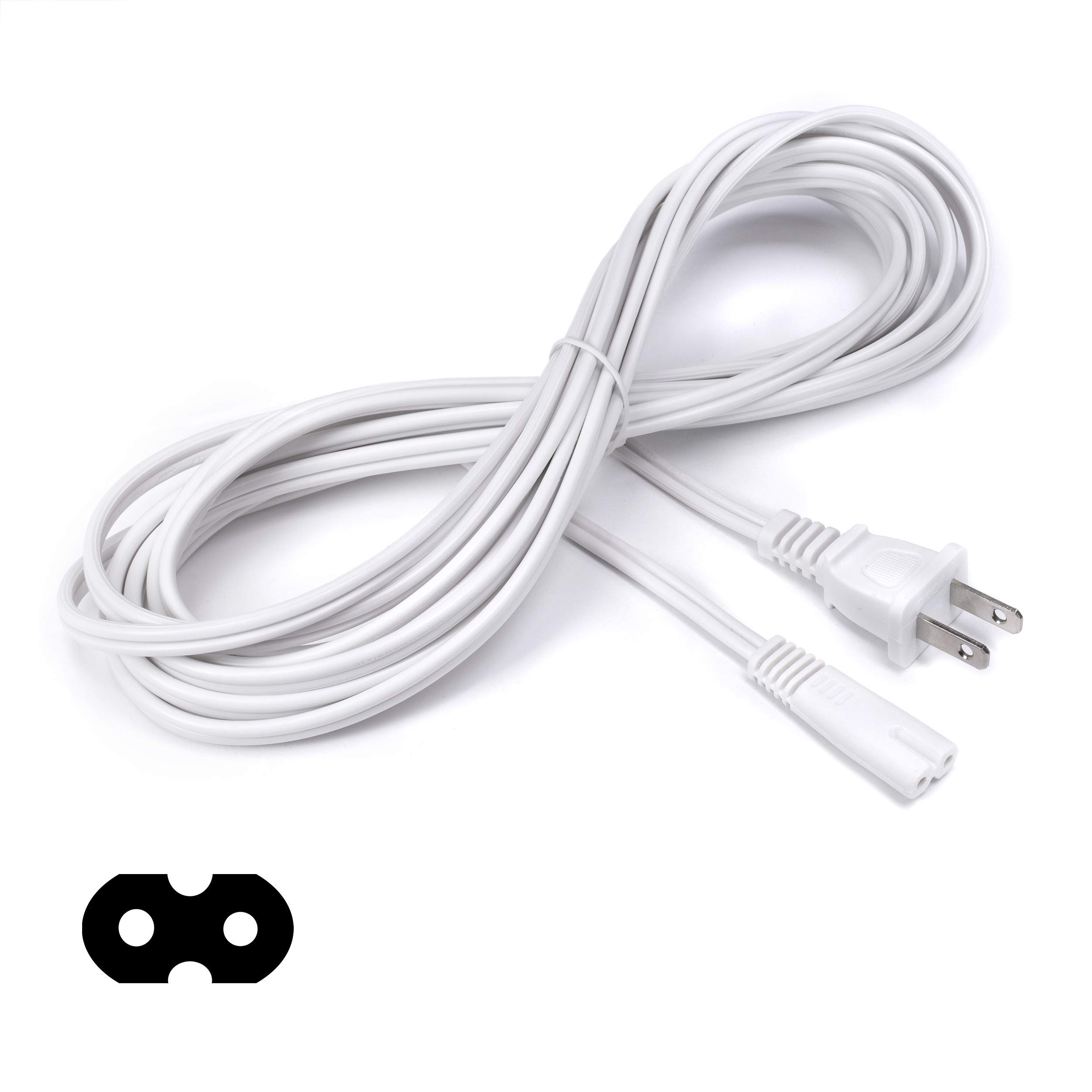 THE CIMPLE CO - Figure 8 Power Cord (2 Prong) with Premium Quality Copper Wire Core - Non Polarized for Satellite CATV Game & Sony - NEMA 1-15P to C7 / IEC 320 - UL Listed - White 15ft Power Cable