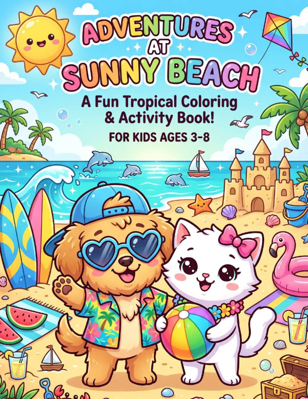 Puppy and Kitten Summer Beach Adventure Coloring Book: Cute Summer Adventures Filled with Fun, Friendship, Sunshine, and Easy Coloring Pages for Kids Ages 3-8