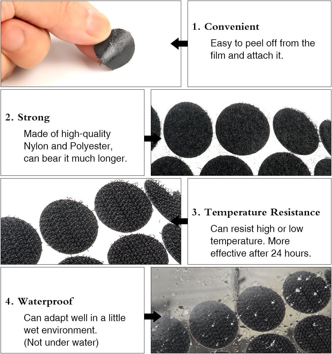 diámetro base adhesiva 20 mm DIY Magic nailon monedas de gancho y bucle tiras con resistente al agua Pegamento cierre autoadhesivo – Dots Ronda Pads de vinilo