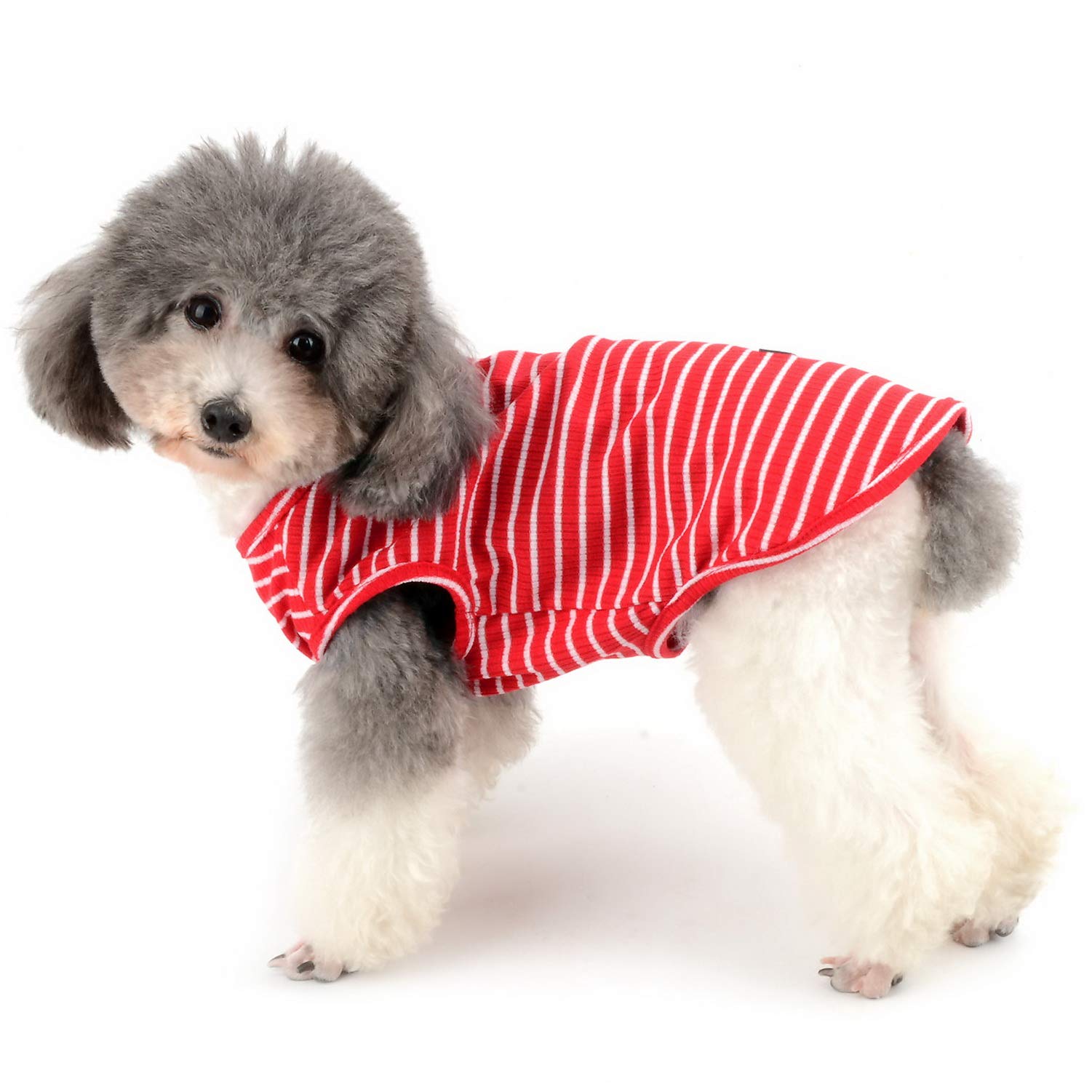 Zunea Red Striped Dog Shirt Summer Puppy T-Shirt Vest Soft Cotton Breathable Cats Apparel for Small Dogs Girl Boy L