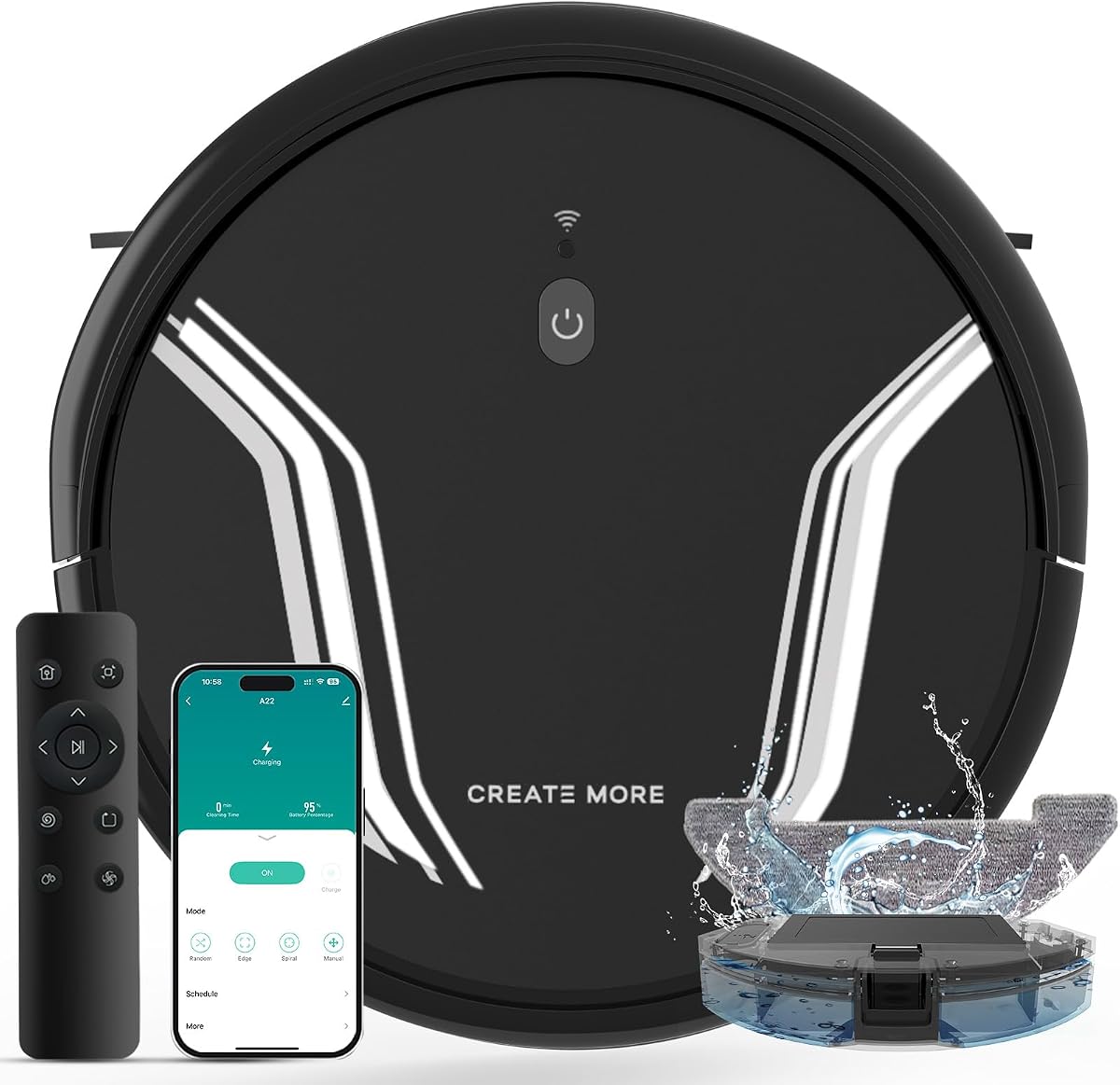 Robot Vacuum and Mop Combo,5000Pa Suction Robotic Vacuums Cleaner, Low Noise, Self-Charger,2.4G WiFi/App/Alexa/Remote Control for Pet Hair,Hard Floor,Carpet