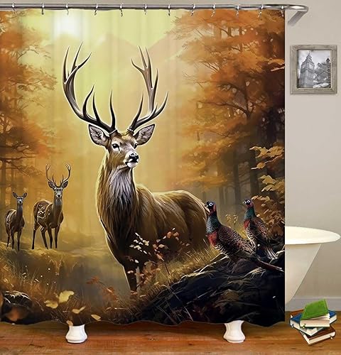 Miniatura 3 de Jayden Madge - Juego de 4 cortinas de ducha de ciervo, decoración de baño de granja, montaña, otoño, árbol, bosque, faisán, alce, animales salvajes,