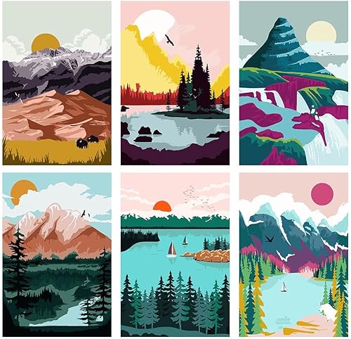 Miniatura 5 de LWZAYS Pintura por números para adultos, pintura por números, paisaje, montaña, lago, sin marco, pintura al óleo, pinturas acrílicas para arte de