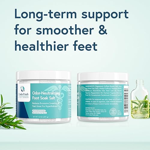 Miniatura 4 de CREDA FRESH Epsom Salt Foot Soak - Aceite de árbol de té para pies y eliminador de olores, remojo de sales, nuez moscada y menta para pies de atleta