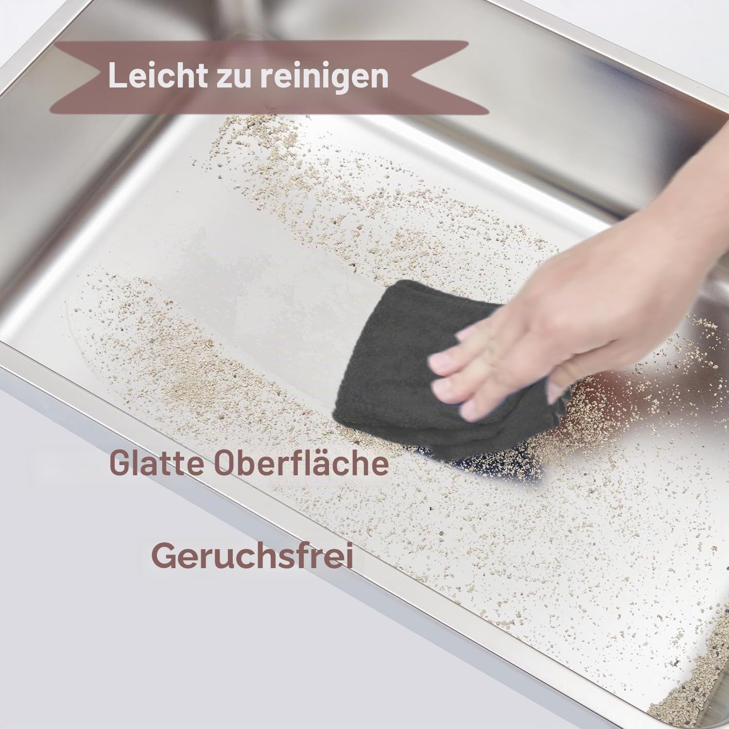 extra große Katzentoiletten aus Metall, Edelstahl, langlebig, für große oder mehrere Katzen, katzenklo mit glatter Oberfläche und einfacher Reinigung, XL(60 x 40 x15cm)