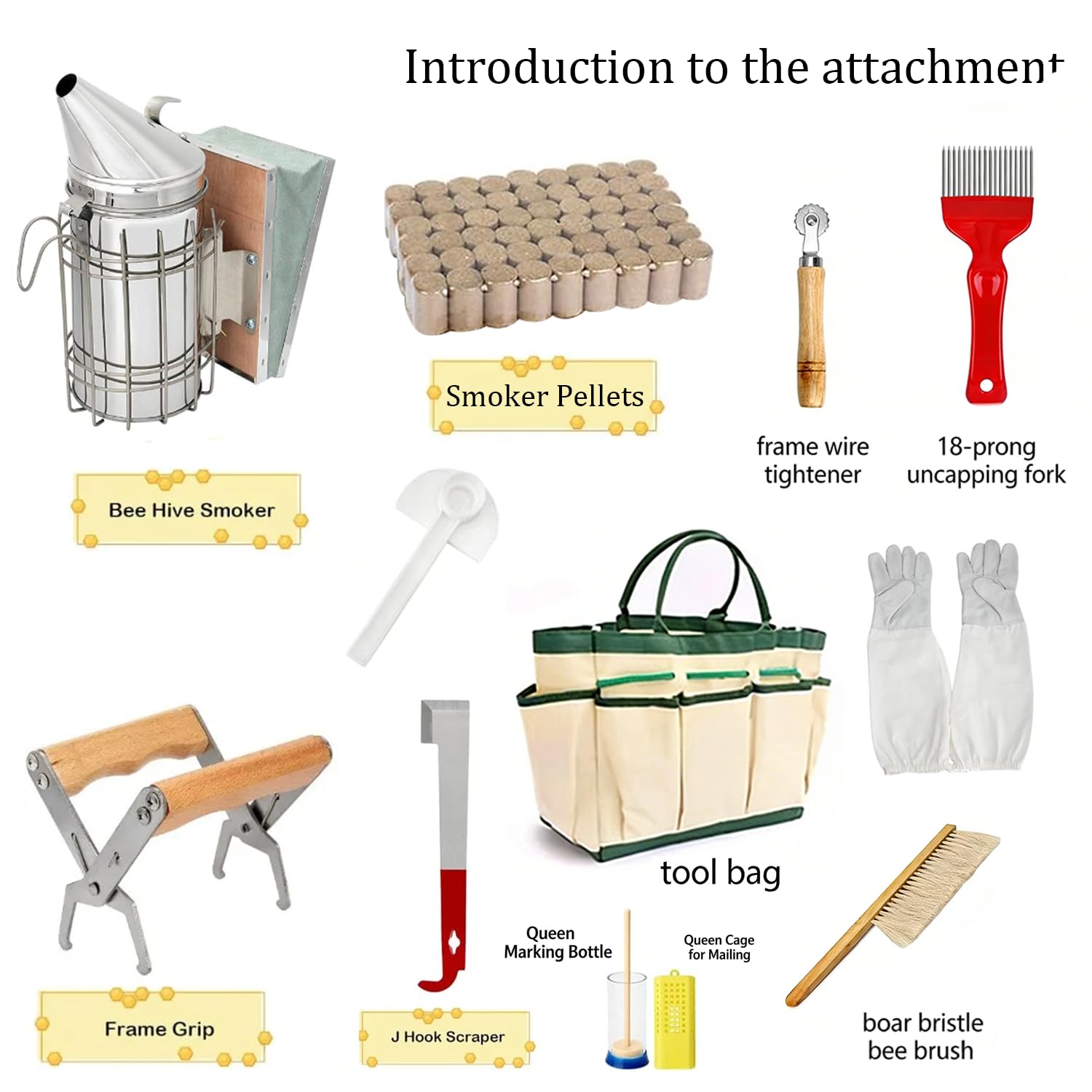 Kit d'Outils d'Apiculteur Materiel 12 Pièces,Apiculture Materiel,Outils Et Accessoires Apicoles,Comprend Une Brosse à Abeilles,Un Crochet En j,Etc.,Convient Aux Apiculteurs Professionnels Débutants
