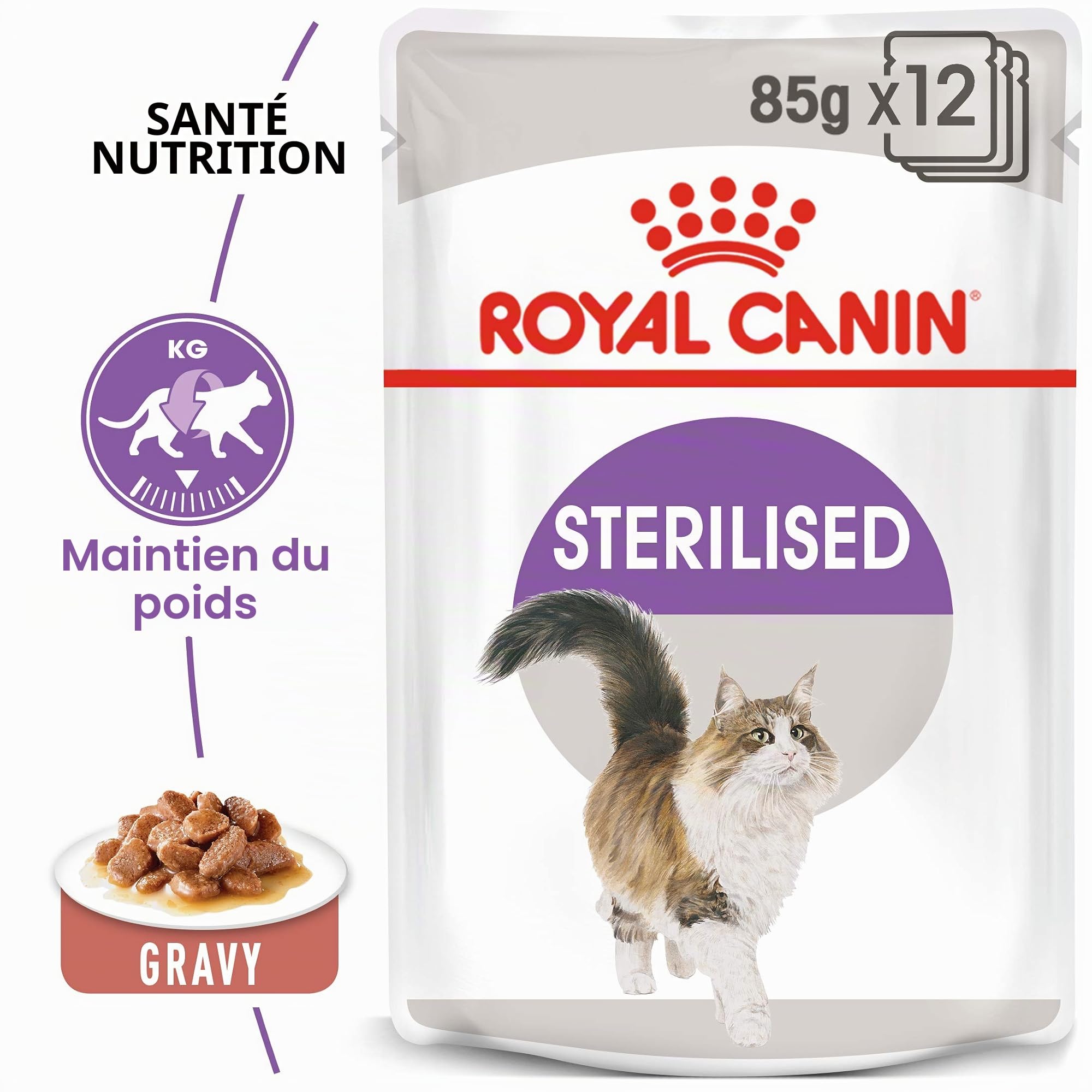 Royal Canin Stérilisé en Sauce | Pack Double | 2 x 12 x 85 g | Aliment Complet pour Chats Adultes | Spécialement pour Les Chats castrés à partir de 12 Mois | Morceaux en Sauce