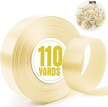 XSEINO 110 Yards Ribbon,1-1/2 Inch Ivory White Satin Ribbon for Flower Bouquet, Gift Wrapping, Ribbons for Crafts, Hair Bows Making, Wedding Party Decoration, Sewing, Invitation Cards, Christmas