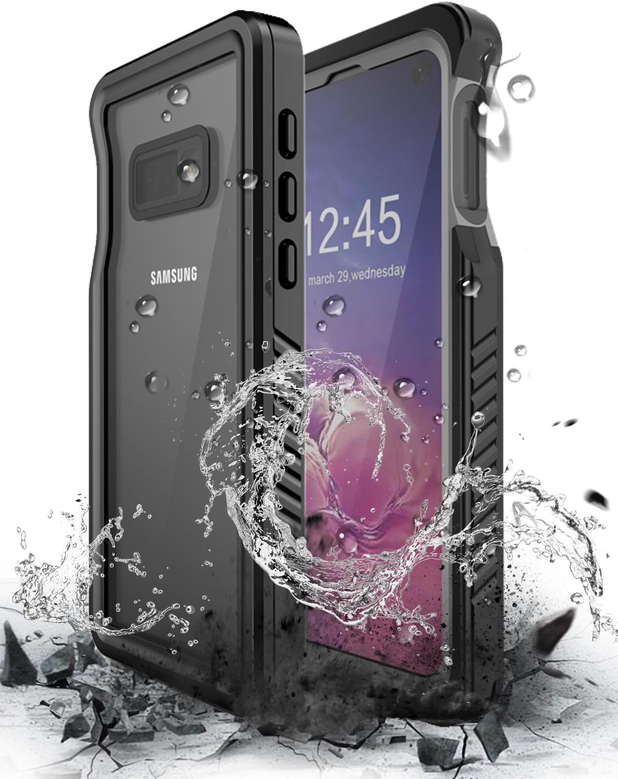Hualele Waterproof Galaxy S10e Case, Built in Lens & Screen Protector Rugged Full Body Heavy Duty Protective Shockproof IP68 Underwater Cover for Samsung Galaxy S10e Black