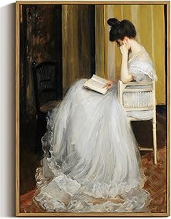 WALLZK Vintage Framed Wall Art Lady Reading Canvas Prints Victorian Wome...