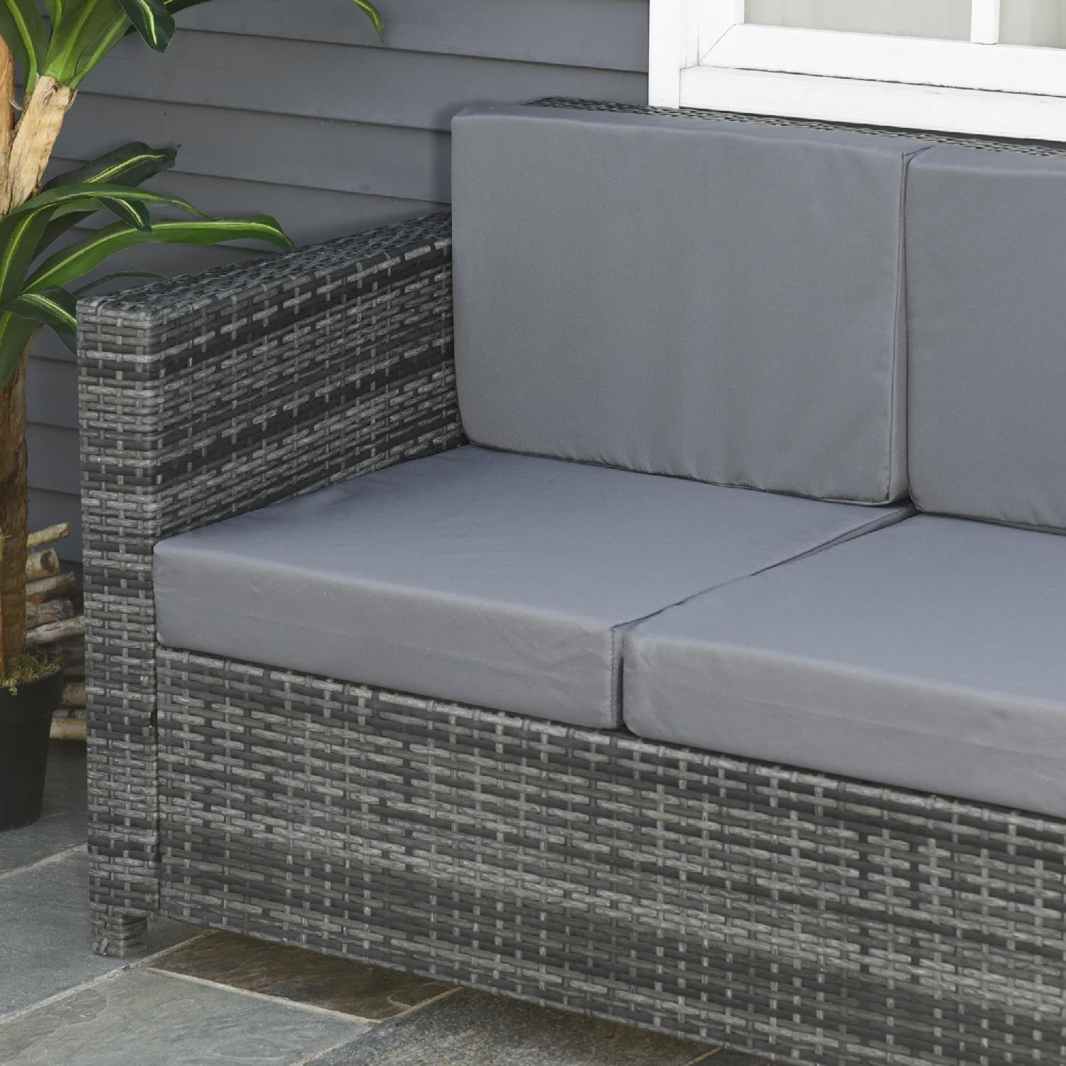 Divano da Giardino Esterno 3 Posti in Rattan PE e Metallo con Cuscini Imbottiti 185x70x80 cm colore Grigio