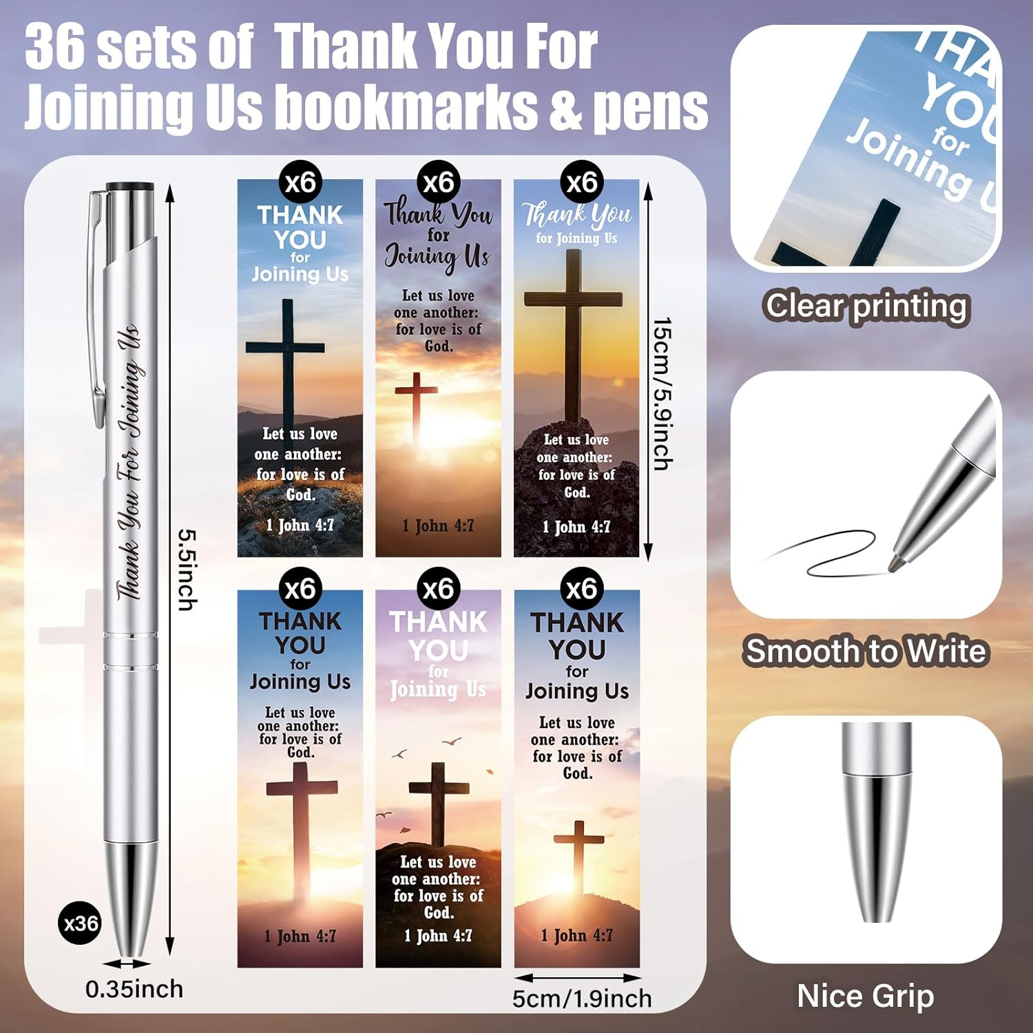Dispowreath 72 Pcs/36 Sets Church Welcome Gifts Bulk Includes 36 Pcs Church Visitor Bookmarks 36 Pcs Thank You for Joining Us Ballpoint Pens with Gift Bags for Visitors Prayers Baptism Party Favors