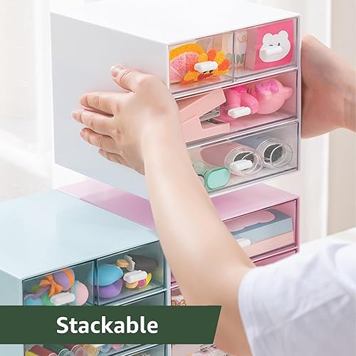 Miniatura 4 de LANIAKEA Organizador pequeño con cajones, organizador de escritorio apilable, cajones de almacenamiento de plástico para oficina, tocador, encimera