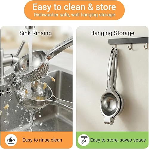 Miniatura 6 de Exprimidor de limones, exprimidor de frutas de acero inoxidable, exprimidor de limones de lima para cocina, exprimidor de mano grande, prensa manual