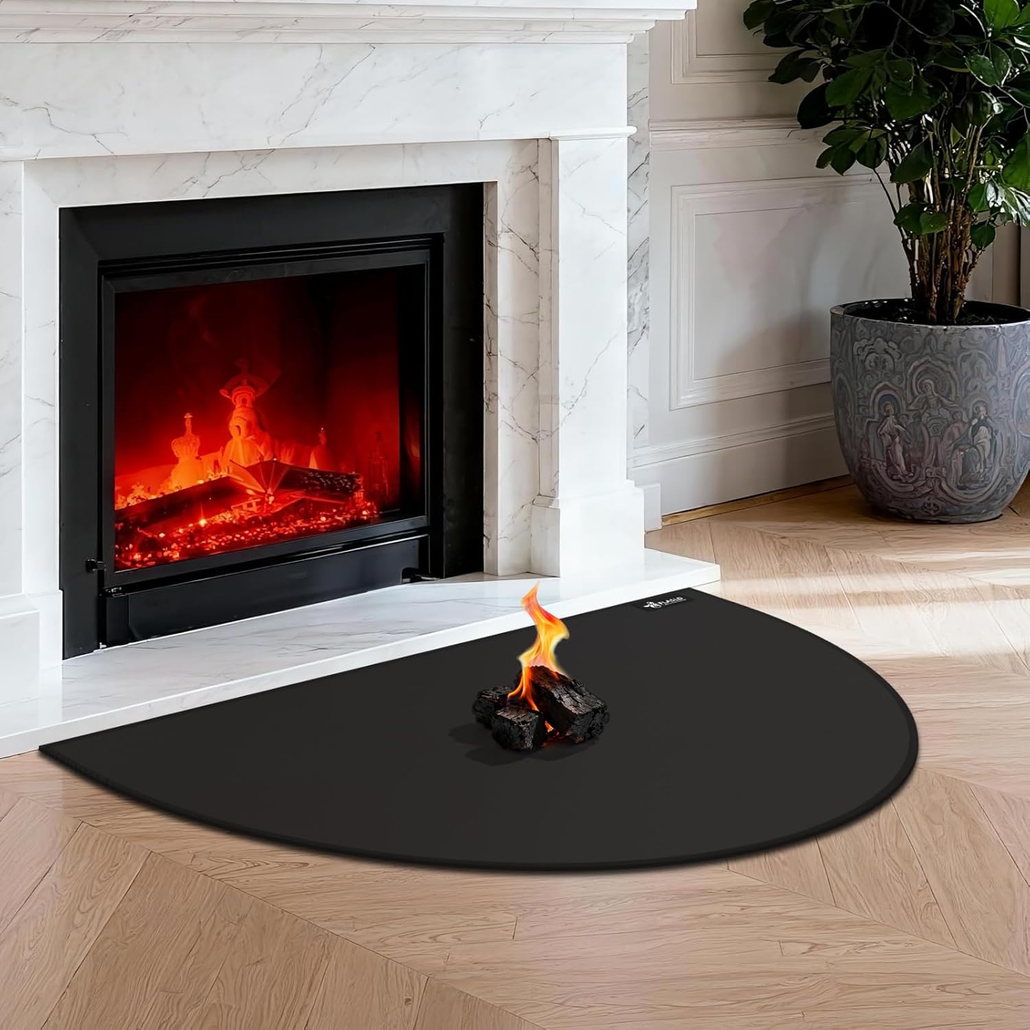 FLASLD Fireproof Fireplace Mat & Hearth Rug 24×42Inch Half Round Hearth Stove Rug Protects Floors, Decks and Patios from Sparks Embers, Black